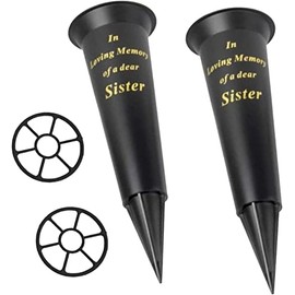 Set of 2 Black In Loving Memory Sister Spiked Memorial Grave Flower Vases Graveside Memorial with flower holder inserts