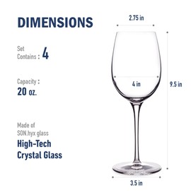 Luigi Bormioli Crescendo Bordeaux Wine Glasses, Set of 4-20 Oz. Lead-Free Crystal with Titanium Reinforced Stems - Laser Cut Rims, Seamless Design & Flat Foot - Made in Italy, Dishwasher Safe