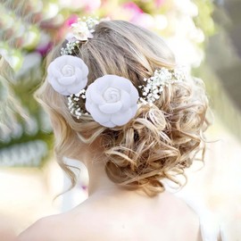 Inateannal Vintage White Flower Hair Clip Headpiece Fabric Camellia Brooch White Large Flower Hairpins Camellia Flower Brooch Pin Floral Barrette Headwear Clip Two-Way Jewellery for Women