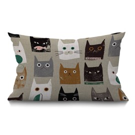 BGBDEIA Cushion Cover Lovely Cat Cartoon Abstract Pattern Rectangle Outdoor Cushion Covers 12x20 inch, 30 x 50 cm Cushion Cover with Invisible Zip for Sofa Chair Living Room