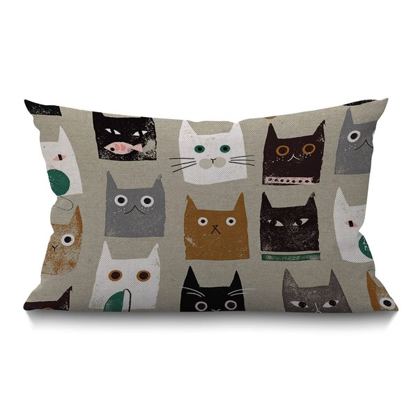 BGBDEIA Cushion Cover Lovely Cat Cartoon Abstract Pattern Rectangle Outdoor