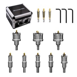 14Pcs TCT Hole Saw Kit with case, 1/2"-1-57/64" Heavy-Duty Tungsten Carbide Hole Saws Sets for Metal, Stainless Steel, Iron, Wood, Plastic, with 4*Detachable Pilot Drill Bits and 2*L-Wrench