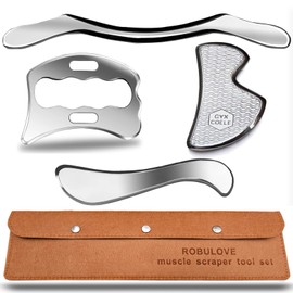 Robulove 4 in 1 Muscle Scraper Tool Set, Stainless Steel IASTM Tools, Scraping Tool Physical Therapy Gua Sha Massage Kit