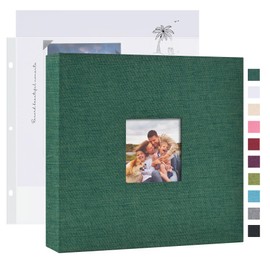 Mublalbum 8x8 Inch DIY Scrapbook Photo Album with 20 Plastic Sleeves 40 Pages Linen Cover 3 Ring Folder Binder for Wedding Baby Family and DIY Projects (Dark Green)