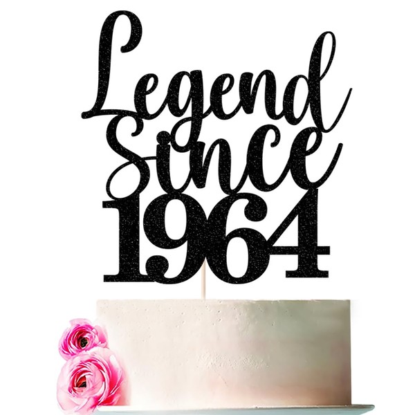 Bejotaa Legend Since 1964 - Decoración para tartas de 60 cumpleaños con purpurina negra para 60 aniversario de boda, niños y niñas, hombres y mujeres, suministros de decoración para fiestas de