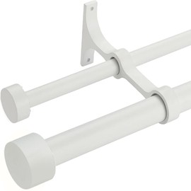 Lwiiom Double Curtain Rods with Aluminum End Cap and Full Surround Brackets,1"Front and 5/8" Back Rod,Adjustable between 36 to 72 Inches (3-6 Feet), Matte White Double Window Drapery Rod