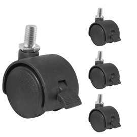 Litoexpe 4Pcs 1 Inch Plastic Caster Wheel, Black M8 x 13mm(Around 5/16"x 1/2") Swivel Stem Caster Wheel Workbench Caster for Cart, Furniture Wheels, with Locking Brake