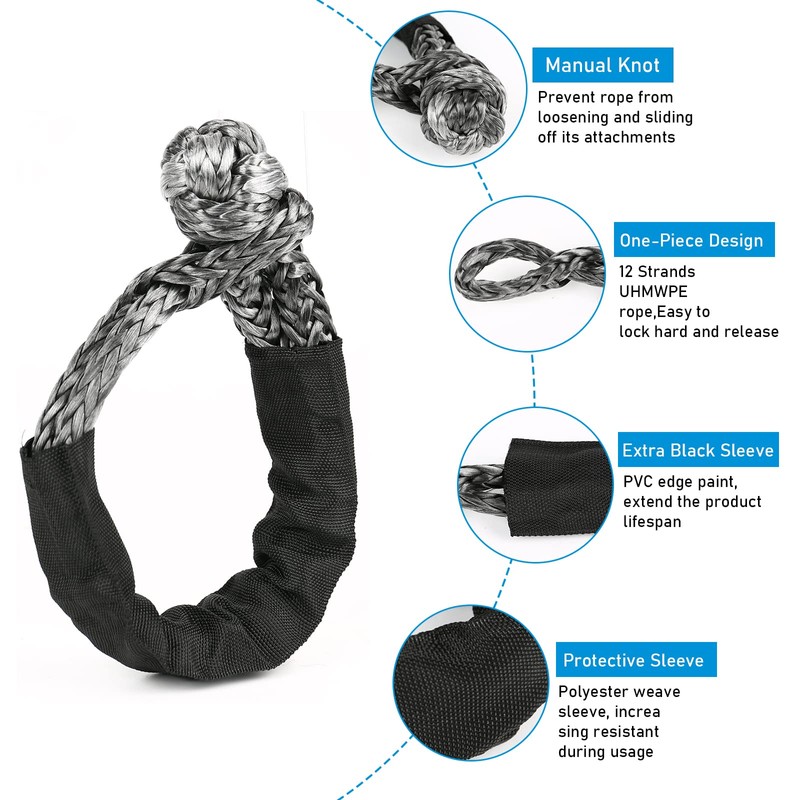 Shackle 1/2 Synthetic Shackle Winch Rope with Recovery Snaps, 41000
