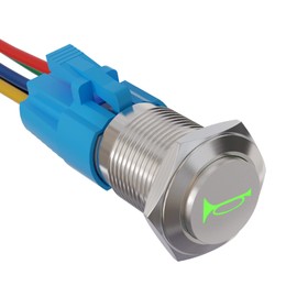 APIELE 16mm 12V Momentary Speaker Horn Push Button Toggle Switch 0.63" Mounting Hole 1NO 1NC SPDT with Pre-Wiring Socket for Car Auto Motor (Green, Silver Shell)