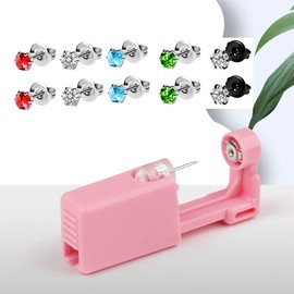 10 Pcs Ear Piercing Kit Disposable Ear Piercing Gun Portable Ear Nose Piercing Tool Set Zircon Series Ear Studs for Men Women Home Salon Use