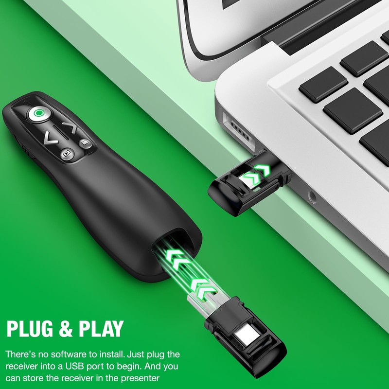 HELLCOOL Green USB C Presenter, 2.4 GHz Wireless PowerPoint Remote