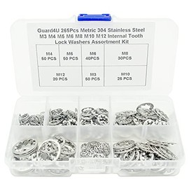 Guard4U 265Pcs Metric 304 Stainless Steel M3 M4 M5 M6 M8 M10 M12 Internal Tooth Lock Washers Assortment Kit