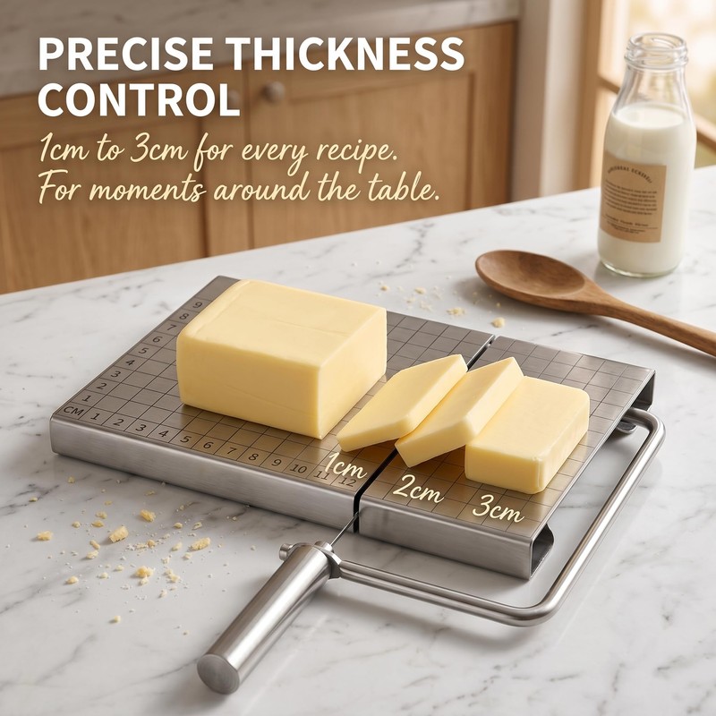 Cheese Slicer Board with Wire, Stainless Steel Cheese Cutter with