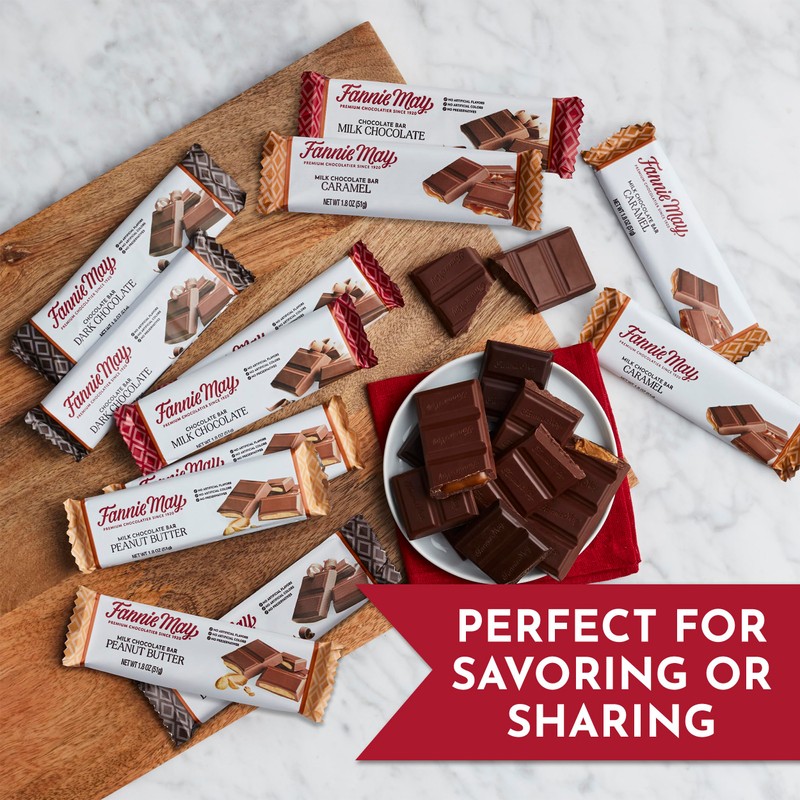 Fannie May, 12 Chocolate Candy Bars, Milk Chocolate, Caramel, Peanut