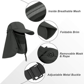 Foldable Sun Cap, Fishing Hats, UPF 50+ Protection Caps with Face Mask Neck Flap Army Green