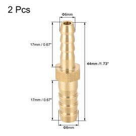 sourcing map Straight Brass Barb Fitting Reducer, Fit Hose ID 8mm to 6mm 2pcs