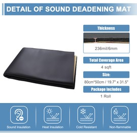 ACROPIX 236mil 6mm 4sqft Universal Sound Deadener Mat 19.7" x 31.5" Closed Cell Foam Heat Shield Material for Car Boat Hood Engine Black - Pack of 1