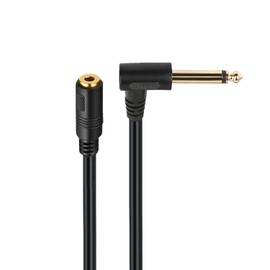 Seadream 3.5mm Female to 6.35mm TS Male Right Angle Connector, 1/4" Angle Male Mono to 1/8" Stereo Cord,Gold-Plated, Black