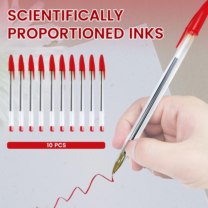 10 Pack Red Ballpoint Pens – 1.0mm Medium Tip Biros