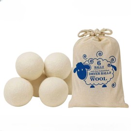 Wool Dryer Balls - New Zealand Wool 6 Pack with Free Cloth Bag - 75mm Extra Large Dryer Balls are Premium Natural Fiber Softener Reusable, Reduces Wrinkles and Reduces Drying Time - Great Alternative to Plastic Balls and Liquid Softeners