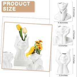 Sieral 3 Pcs Ceramic Face Vase Female Form Flower Modern Body Vase for Decor with Head Half Body Bust Centerpiece for Table Shelf Home Bedroom Room Office(Small,White)