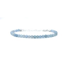 Aquamarine Bracelet Natural Stone 4 mm Thick 925 Sterling Silver Adjustable from 16 mm to 19 mm