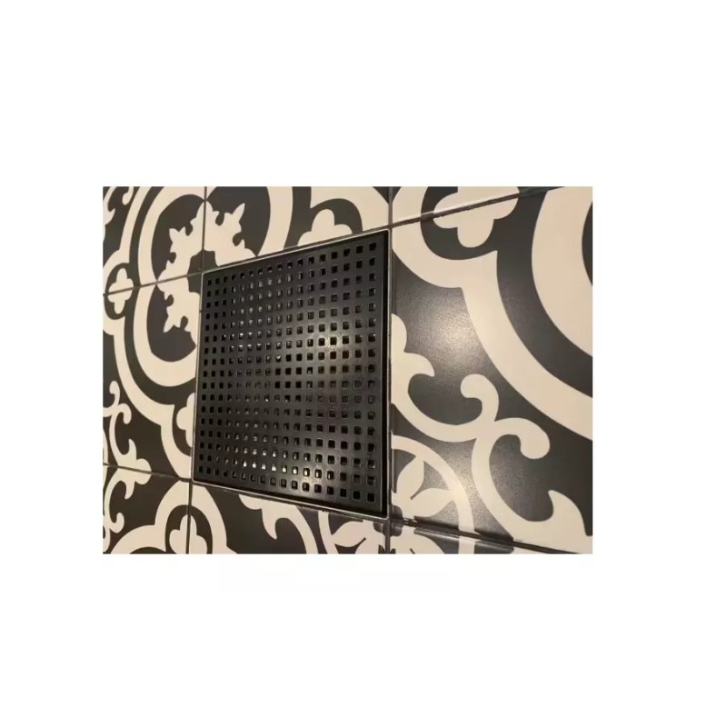 RELN Shower Drain 8" x 8" Stainless Steel Slotted Black
