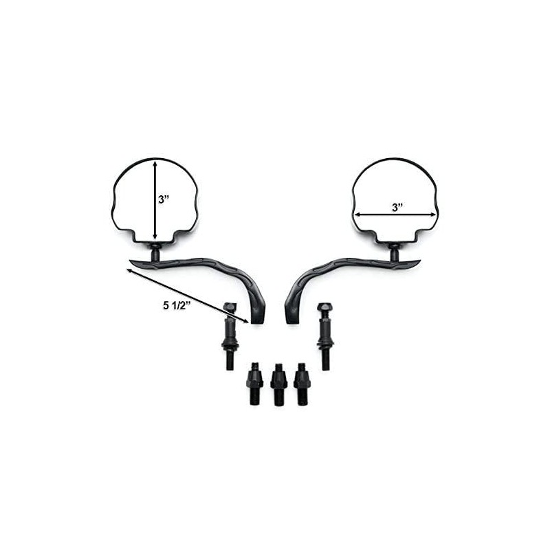 SMT-Skull Flame Black Side Mirrors Compatible With Harley Road King