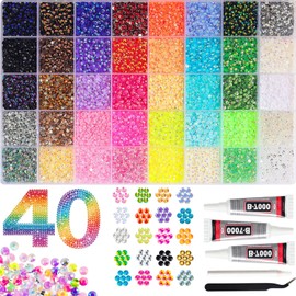 50000Pcs Jelly Rhinestones for Bedazzling 3mm, 40 Colors Resin Bedazzler Kit for Diamond Art & Bedazzle Flatback Nail Gems, Bedazzled Kits with 3Pcs 10ml B7000 Jewelry Glue for Crafting Book
