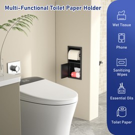 Toilet Paper Holder, Hidden Tampon Storage Holder | in Wall Toilet Roll Holder, Recessed Toilet Niche for Bathroom (Matte Black)