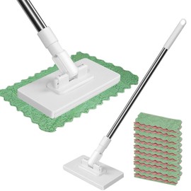 DAILIENFUS Mop with pressure clamping system: no hand washing, 1 button change, automatic clamping cloth, floor mop with 10 reusable microfibre cloths for easy cleaning