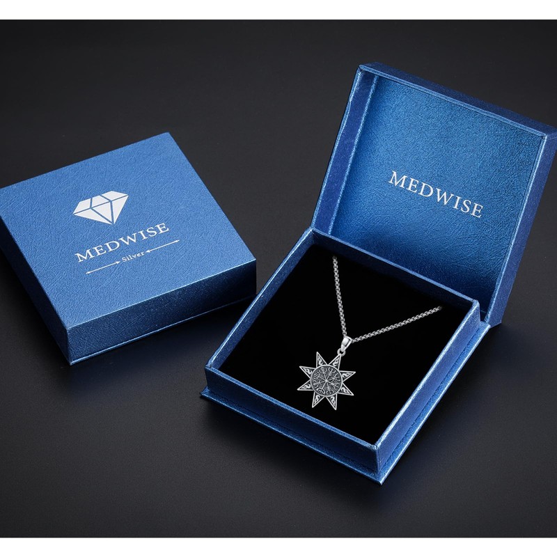 MEDWISE Viking Compass Eight-pointed Star Pendant Necklace 925 Sterling Silver