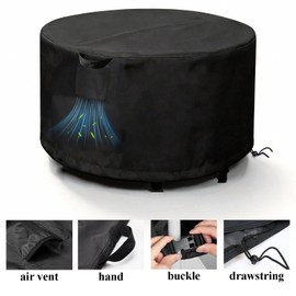 TheElves Fire Pit Cover Round, 42in Firepit Covers Round Waterproof Heavy Duty for 41-42 Inch Propane Firepits, Gas Firepits, Fireplace, Fire Table - 42''D x 22''H