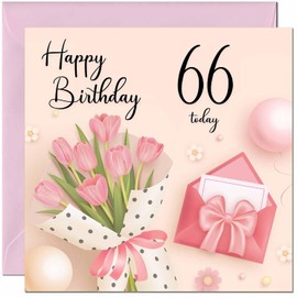 66th Birthday Card for Women - Ladies Pink floral Birthday Cards for year 66 old woman Sixty Six, Sixty Sixth Daughter Friend Niece Granddaughter Wife Girlfriend Girls Mum Aunt for her