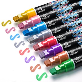 IJIANG Window Liquid Chalk Markers Washable - Metallic 8 Colors - 10mm Jumbo Chalk Marker Pens Erasable for Christmas Gifts, Cars Decorations, Glass, Blackboard, Bistro, Chalkboard, Wedding Signs
