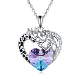 SHEAISRS Giraffe Necklace for Women 925 Sterling Silver With Crystal Giraffe Jewelry