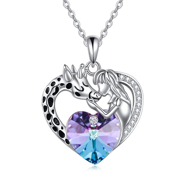SHEAISRS Giraffe Necklace for Women 925 Sterling Silver With Crystal