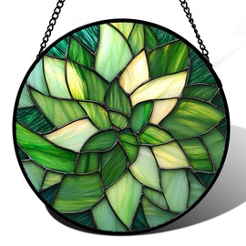 CRISGIF Stained Glass Window Hanging - Green Plants Suncatcher for Doors Garden Patio Flowers Sun Catchers Decor Christmas Mother's Day Birthday Gifts for Women Men Mom Nana Friend 7.8 in