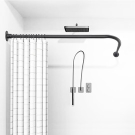L Shaped Shower Curtain Rod, (29.9"-39.8"x29.9"-39.8") Adjustable Curved Shower Rod, 90 Degree Corner Shower Rods for Bathroom Bathtub Clothing Store Locker, locker rooms, fitting rooms, Black