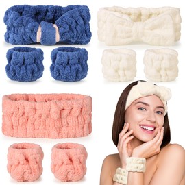 DiyJibb Spa Headband and Wristband Set - 3-Piece Skincare Headbands & 6-Piece Wrist Spa Wristbands for Women,Facial Hairbands for Washing Face, Makeup, Sports, Yoga, Headband for Washing