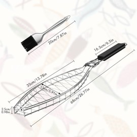 Fish Grill Basket for Grilling, Stainless Steel Basket, Non-Stick Fish Rack for Grilling with Adjustable Lock Removable Handle, Ideal for BBQ, Camping, Charcoal and Gas Grills