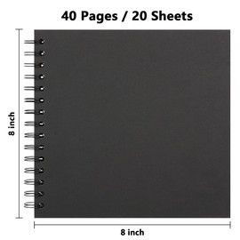 Hiwhy Photo Album Scrapbook 20.5 x 20.5 cm 20 Sheets DIY Scrapbook Hard Kraft Paper Baby Memory Book Family Birthday Wedding Anniversary Scrapbook, Black