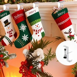 Natwo 2 in 1 Garland Hangers and Fireplace Stocking Holders, 2025 New Adjustable Fireplace Stocking Hooks Double Door Garland Hanger with Hooks for Fireplace Xmas Holiday Home Party Decoration, 4PCS