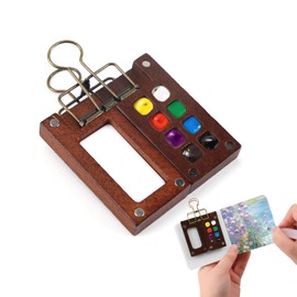 Pocket Artist Watercolour Travel Paint Set Mini Paint Pad Palette Water Colour Paints Sets, 8 Grids Wooden Mini Easels
