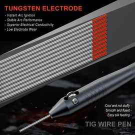 WelderElite TIG Wire Feeder Pen with 3/32'' × 7'' Red Tungsten Electrodes (10 Pack) for DC TIG Welding | for Superior Arc Stability | Suitable for Steel & Stainless Steel