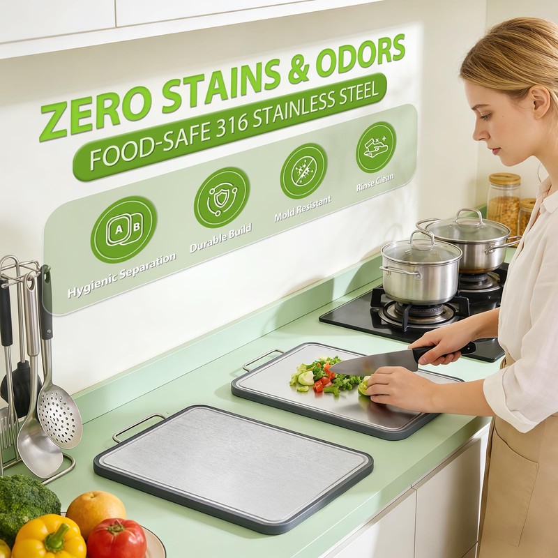 ANYZONE Stainless Steel Cutting Board for Kitchen, 17" x 11"