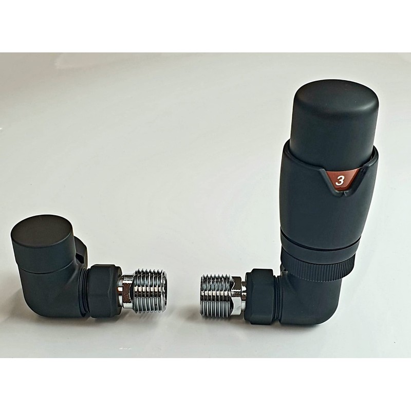 Greened House Kiev Black Designer Corner Thermostatic Radiator & Towel