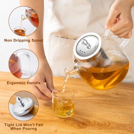 33oz/1000ml Glass Teapot with Removable Infuser, Borosilicate Glass Tea Pot Stovetop Safe, Blooming and Loose Leaf Teapots