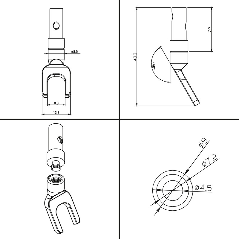 Poppstar 2x High-Quality Cable Lugs, Fork Plug for electrical connection