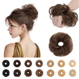 Human Hair Messy Bun Hair Piece,TESS Hair Buns for Women,100% Real Hair Bun Wig,Invisible hair buns hair piece,Wavy-04 Medium Brown 23g/piece